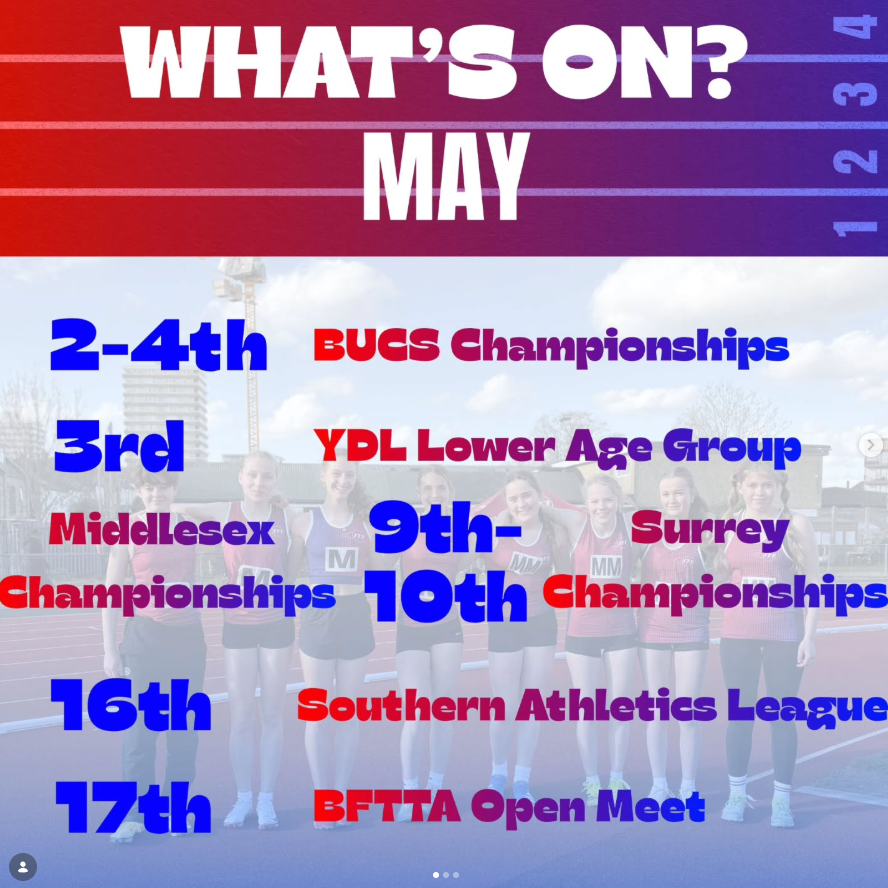 What's On in May — Athletics Fixtures 2026